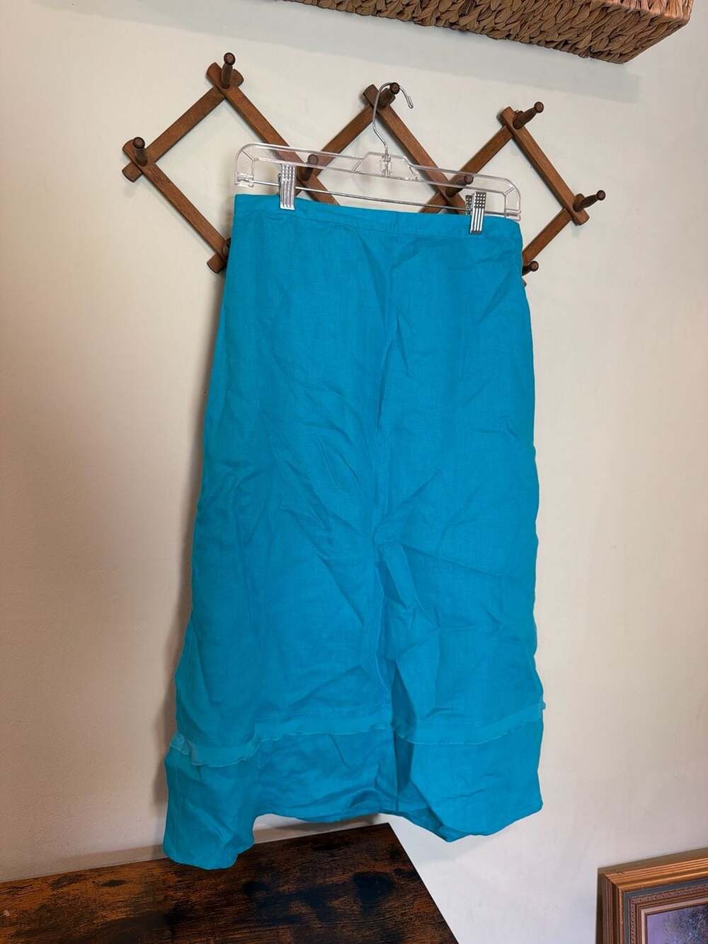 Kim Rogers Petite Blue 100% Linen Maxi Skirt with Raw Hem Detail